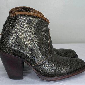 Allens Women’s Kyra Olive Exotic High Heel Ankle Boots – Size 6B – Almond Toe